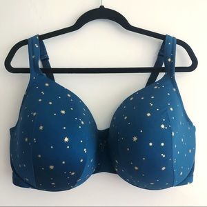 Blue with Gold Stars Cacique Bra 46DDD / 46F